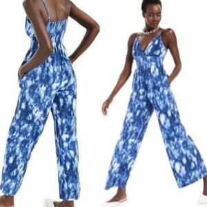 International Concepts 100% Cotton Blue Tie Dye Spaghetti Strap Jumpsuit Small